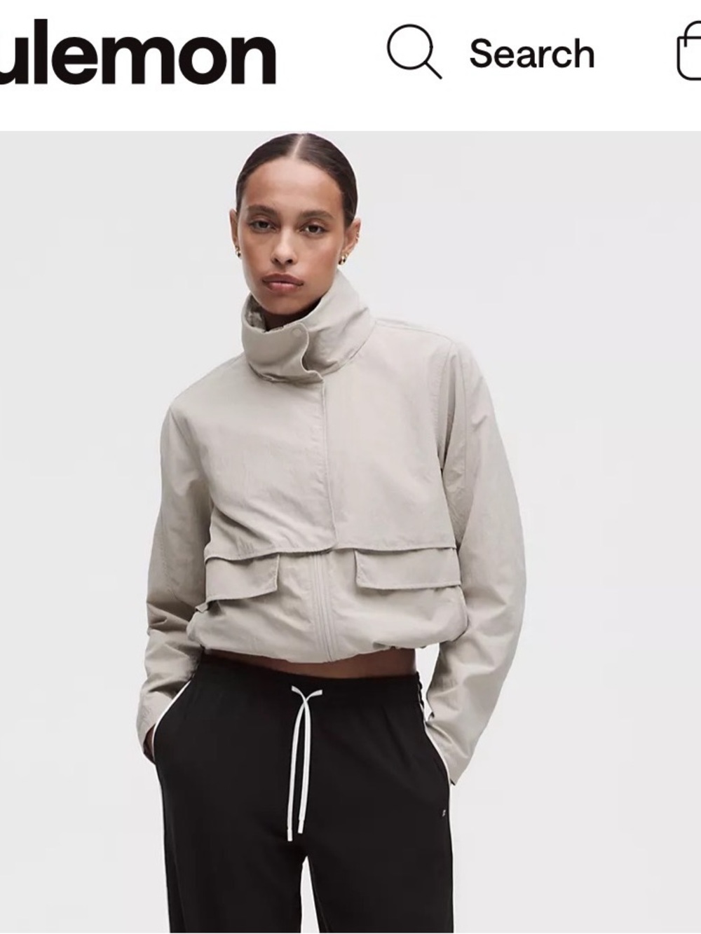 lululemon athletica Light Beige Cropped High-Collar Bomber Jacket